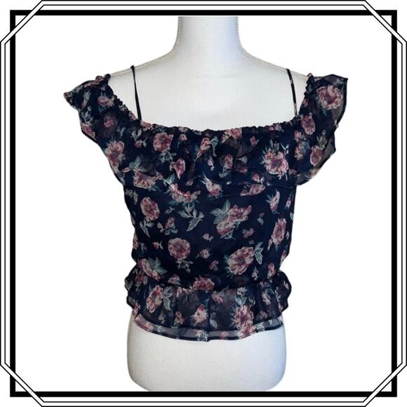 Astr Tops - ASTR the Label floral off the shoulder scrunched crop blouse ruffles Small